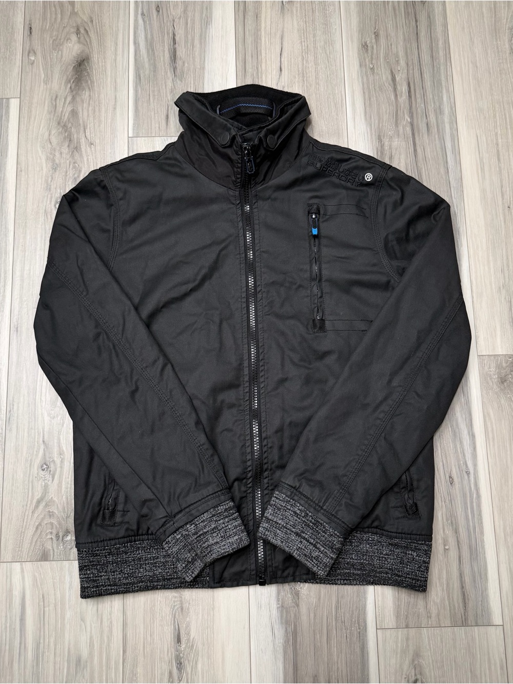 Superdry Men's Black Zip Jacket with Rib Hem